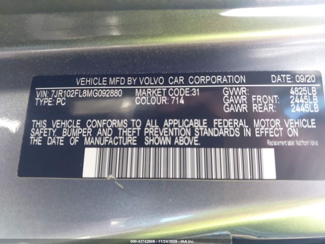 2021 VOLVO S60 7JR102FL8MG092880 Photo 8