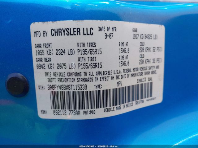 2008 CHRYSLER PT CRUISER 3A8FY48BX8T115339 Photo 8