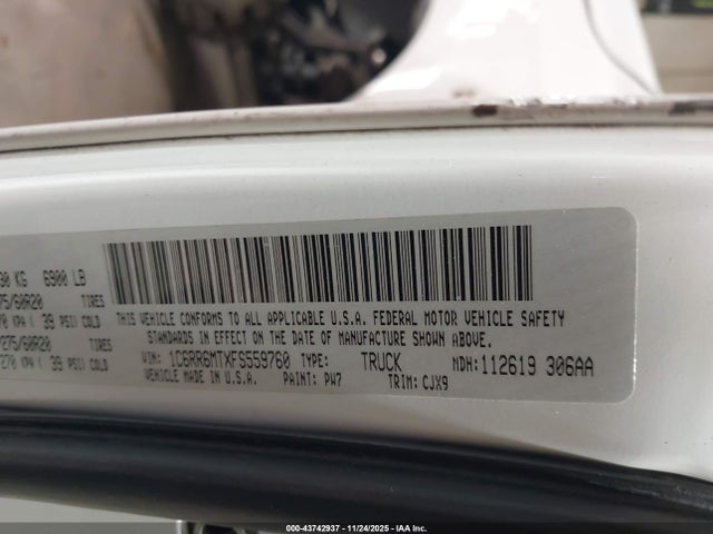 2015 Ram 1500 Sport მანქანა იყიდება აუქციონზე, vin: 1C6RR6MTXFS559760, აუქციონის ნომერი: 43742937