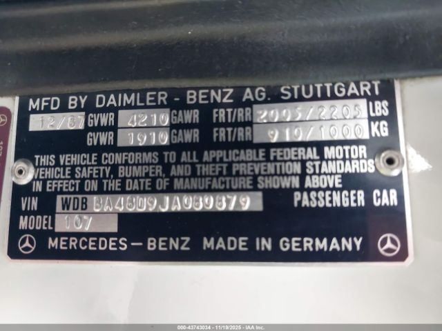 1988 MERCEDES-BENZ 560 WDBBA48D9JA080879 Photo 8