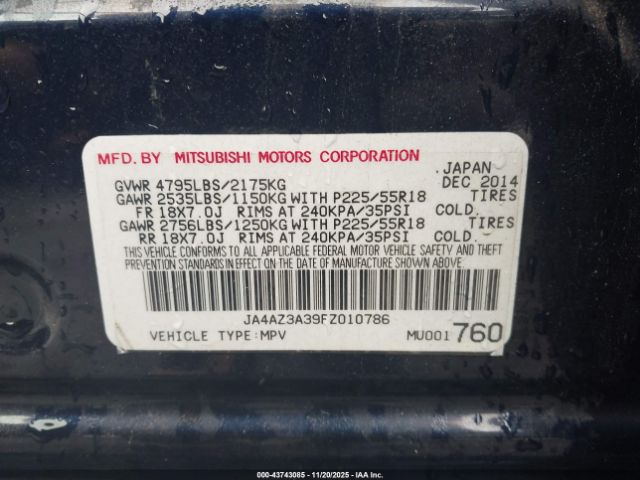 2015 MITSUBISHI OUTLANDER JA4AZ3A39FZ010786 Photo 8