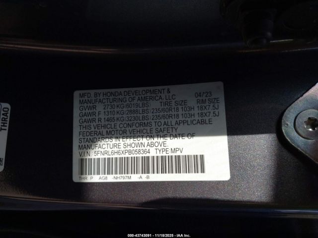 2023 HONDA ODYSSEY 5FNRL6H6XPB058364 Photo 8