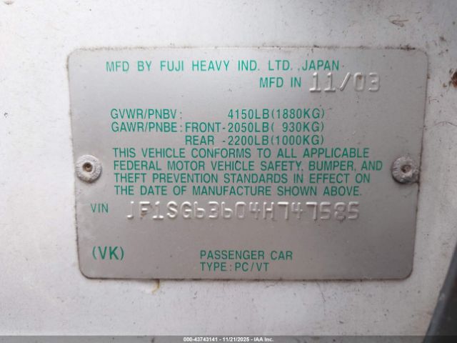 2004 SUBARU FORESTER JF1SG63604H747585 Photo 8