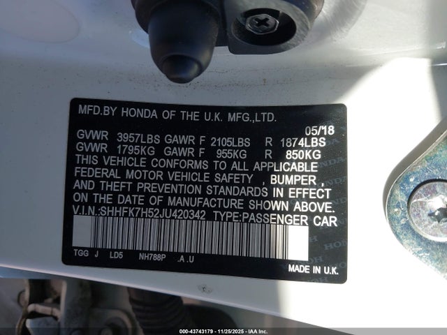 SHHFK7H52JU420342 Honda CIVIC EX