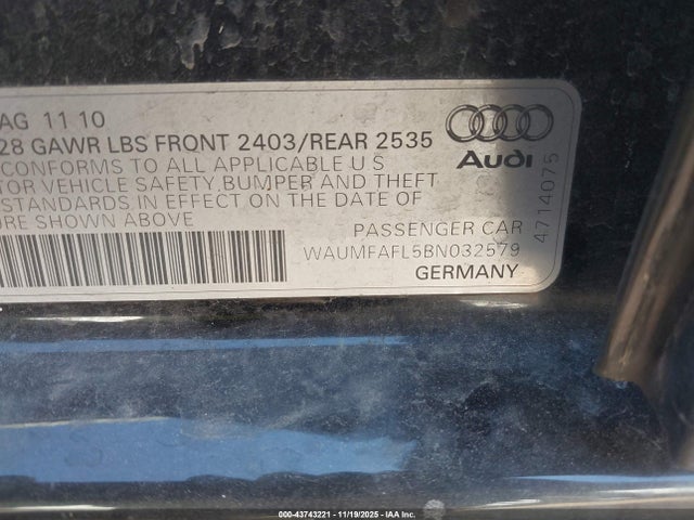 2011 AUDI A4 WAUMFAFL5BN032579 Photo 8