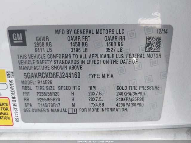 Buick Enclave Premium 2015 5GAKRCKD6FJ244160 Image 9
