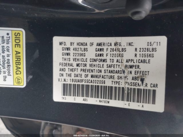 2012 ACURA TL 19UUA9F55CA002056 Photo 8