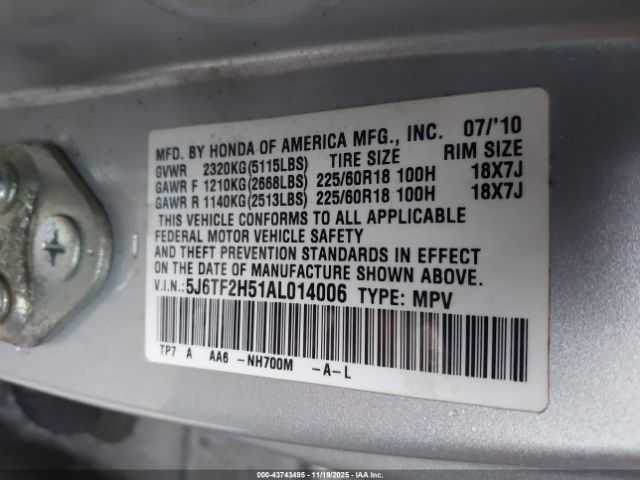2010 HONDA ACCORD CROSSTOUR 5J6TF2H51AL014006 Photo 8