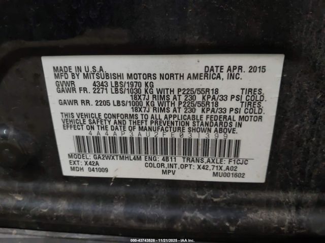 2015 MITSUBISHI OUTLANDER SPORT 4A4AP3AU2FE031399 Photo 8