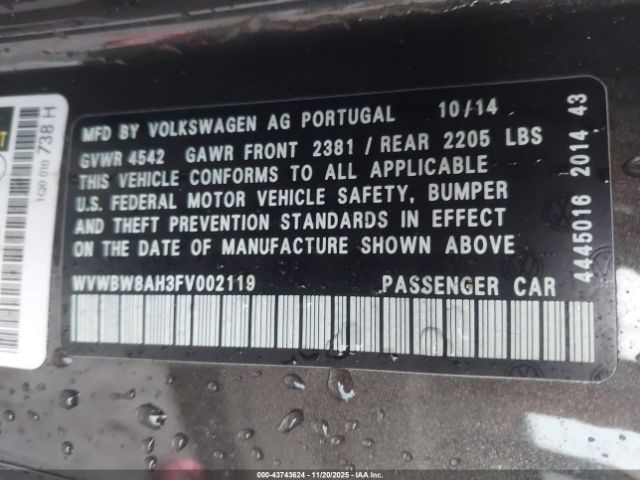 2015 VOLKSWAGEN EOS WVWBW8AH3FV002119 Photo 8