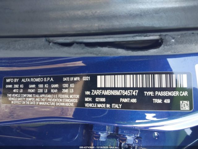 2021 ALFA ROMEO GIULIA ZARFAMBN8M7645747 Photo 8