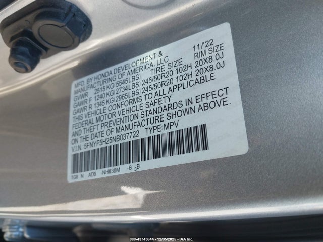 Honda Pilot 2wd Special Edition 2022 5FNYF5H25NB037722 Image 9