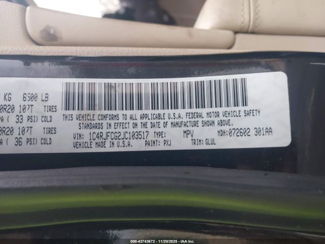 2018 JEEP GRAND CHEROKEE 1C4RJFCG2JC103517 Photo 8