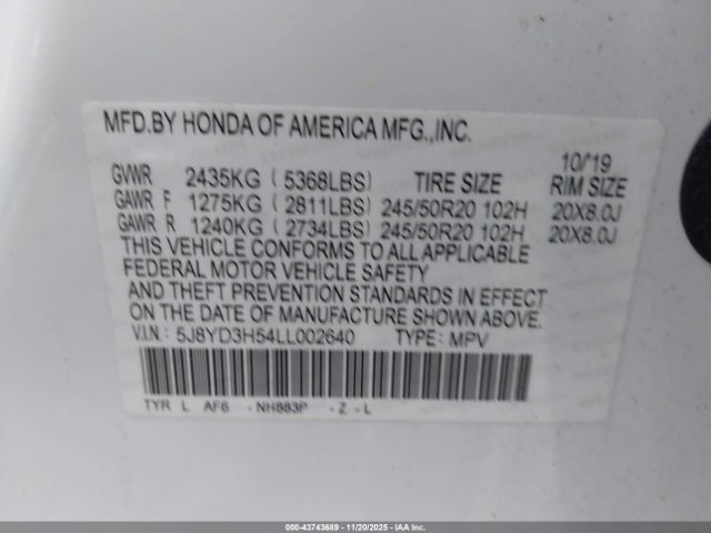 2020 ACURA MDX 5J8YD3H54LL002640 Photo 8