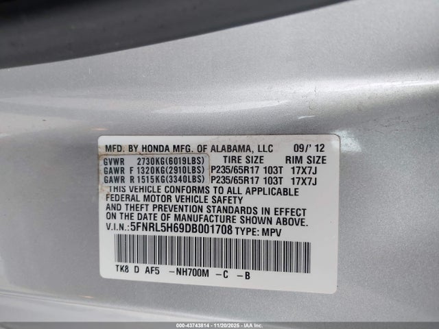 2013 HONDA ODYSSEY 5FNRL5H69DB001708 Photo 8