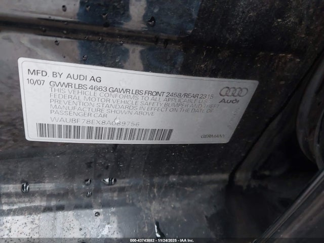 2008 AUDI A4 WAUBF78EX8A089756 Photo 8