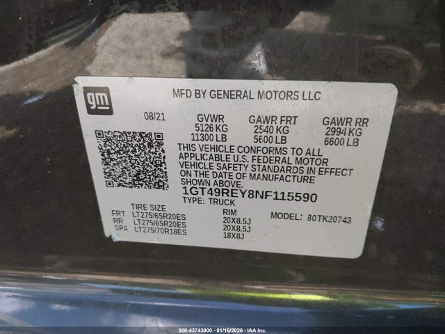 Aukcja sprzedaży 2022 Gmc Sierra 2500hd 4wd  Standard Bed Denali, vin: 1GT49REY8NF115590, numer aukcji: 43743900