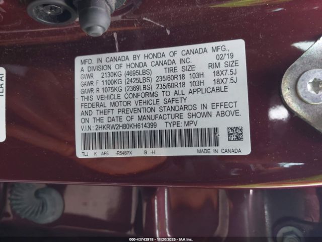 2019 HONDA CR-V 2HKRW2H80KH614399 Photo 8