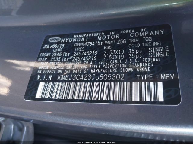 2018 HYUNDAI TUCSON KM8J3CA23JU805302 Photo 8