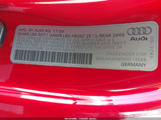 2010 AUDI A5 WAUVFAFH0AN014568 Photo 8