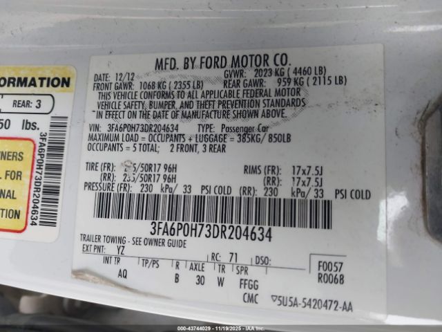 2013 FORD FUSION 3FA6P0H73DR204634 Photo 8