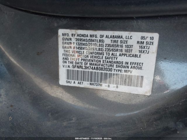 2010 HONDA ODYSSEY 5FNRL3H74AB082030 Photo 8