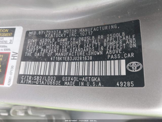 2018 TOYOTA AVALON 4T1BK1EB3JU281638 Photo 8