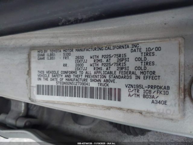 2001 TOYOTA TACOMA 5TEGN92N51Z739041 Photo 8