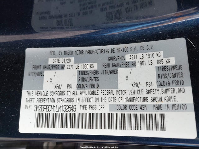 2020 MAZDA MAZDA3 3MZBPBDM1LM132549 Photo 8