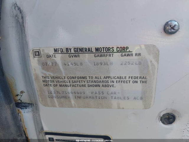 Продажа на аукционе авто 1977 Chevrolet Corvette, vin: 00001Z37L7S444689, номер лота: 43744160