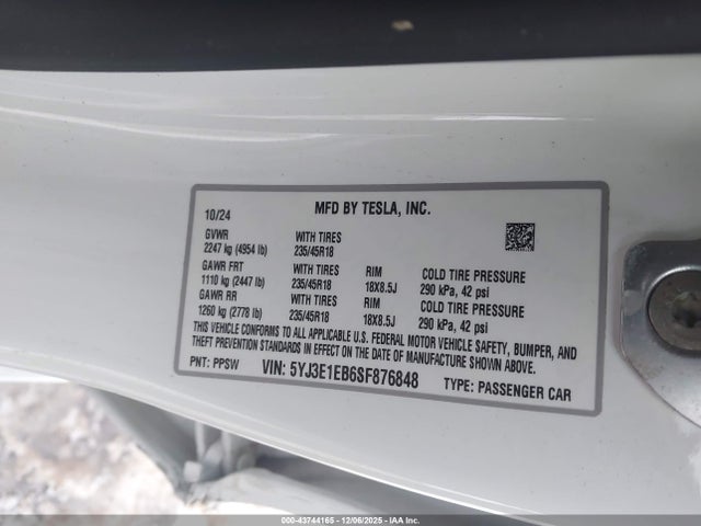 2025 TESLA MODEL 3 5YJ3E1EB6SF876848 Photo 8
