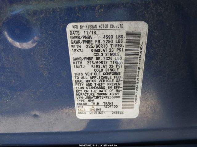 2019 NISSAN ROGUE JN8AT2MT5KW255890 Photo 8