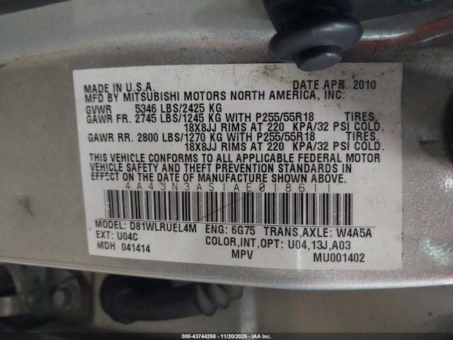 2010 MITSUBISHI ENDEAVOR 4A4JN3AS1AE018611 Photo 8