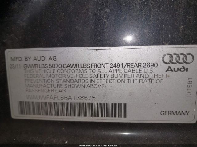 2011 AUDI A4 WAUWFAFL5BA138675 Photo 8