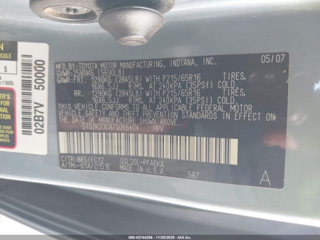 2007 TOYOTA SIENNA 5TDZK23C87S066404 Photo 8