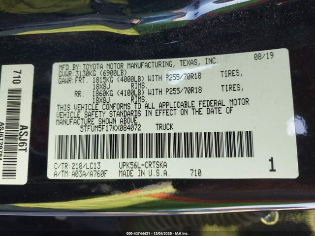 5TFUM5F17KX084072 Toyota Tundra Sr 4.6l V8