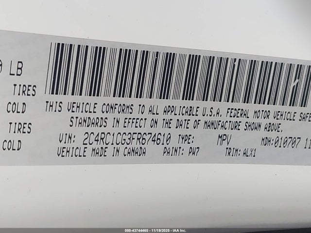 43744465 :رقم المزاد ، 2C4RC1CG3FR674610 vin ، 2015 Chrysler Town & Country Touring-l مزاد بيع