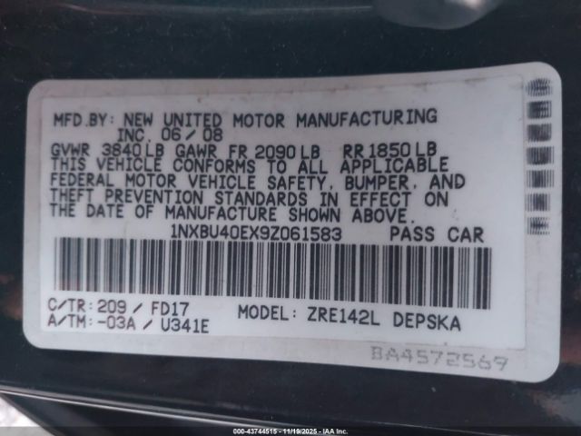 2009 TOYOTA COROLLA 1NXBU40EX9Z061583 Photo 8