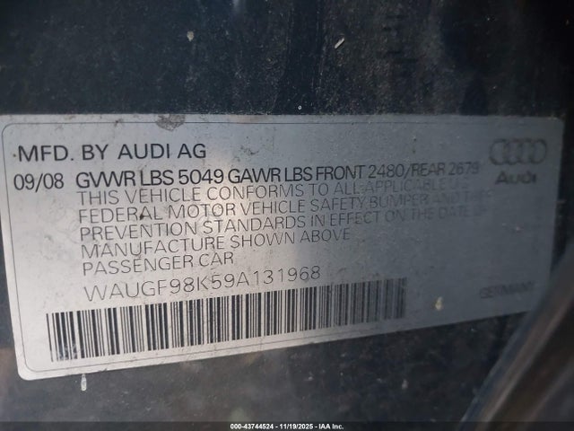 2009 AUDI A4 WAUGF98K59A131968 Photo 8