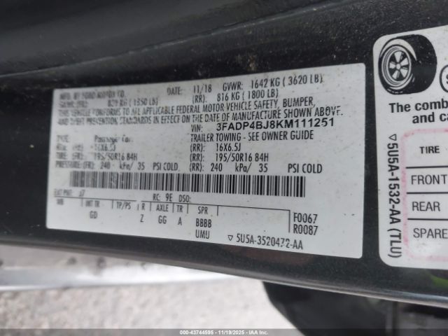 2019 FORD FIESTA 3FADP4BJ8KM111251 Photo 8