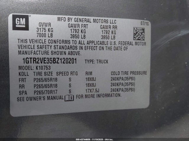 Aukcja sprzedaży 2011 Gmc Sierra 1500 Sle, vin: 1GTR2VE35BZ120201, numer aukcji: 43744609