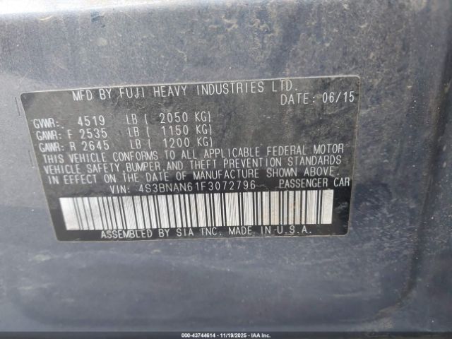 2015 SUBARU LEGACY 4S3BNAN61F3072796 Photo 8