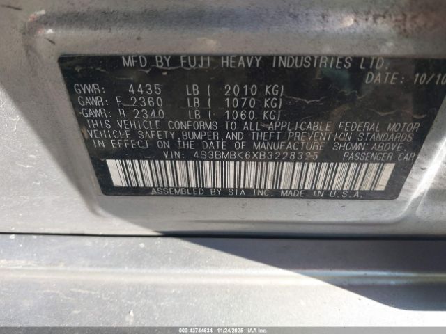 2011 SUBARU LEGACY 4S3BMBK6XB3228325 Photo 8