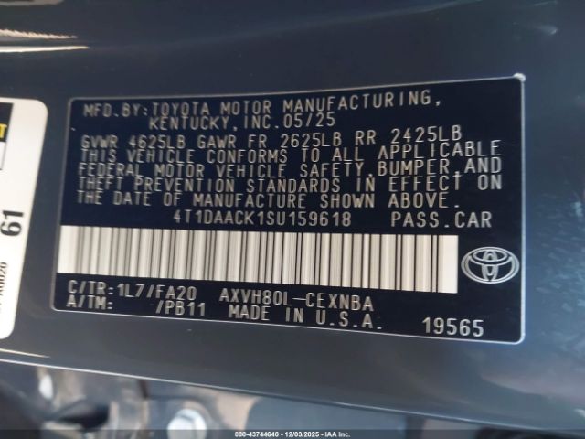 2025 TOYOTA CAMRY 4T1DAACK1SU159618 Photo 8