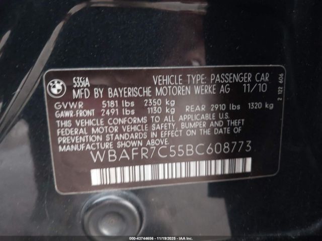 2011 BMW 535I WBAFR7C55BC608773 Photo 8