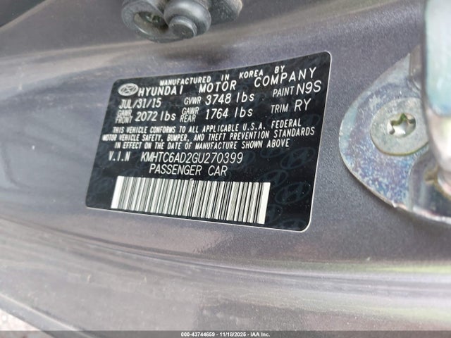 2016 Hyundai Veloster მანქანა იყიდება აუქციონზე, vin: KMHTC6AD2GU270399, აუქციონის ნომერი: 43744659