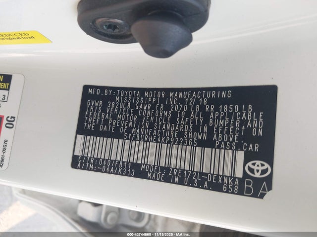 5YFBURHE4KP923365 Toyota Corolla L/le/xle/se/xse