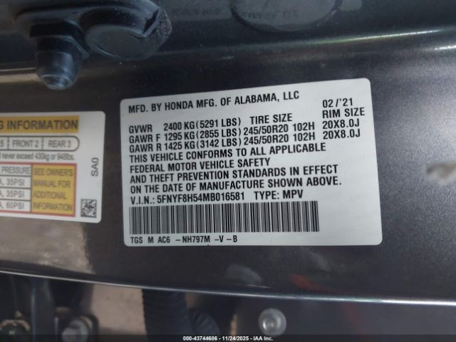 2021 HONDA PASSPORT 5FNYF8H54MB016581 Photo 8