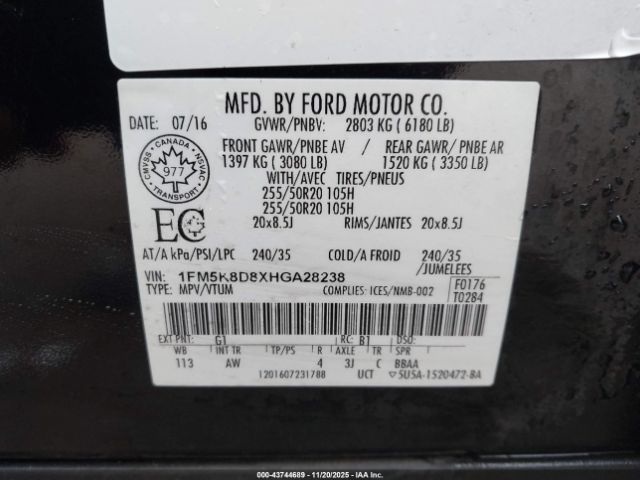 2017 FORD EXPLORER 1FM5K8D8XHGA28238 Photo 8