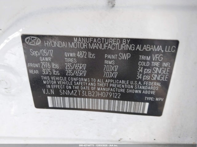 5NMZT3LB2JH079122 Hyundai Santa Fe Sport 2.4l